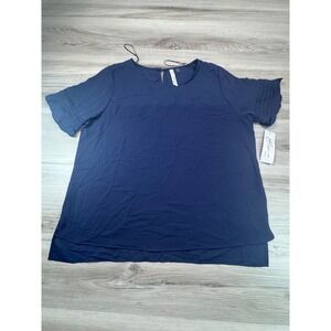 NWT NY Collection Navy Blue Pleated Sleeve Layered Tunic Top Plus Size 1X Boho